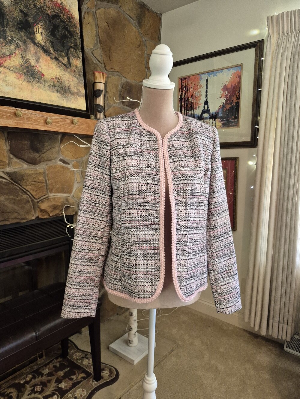 NWT Anne Klein Classic Pink Tweed Jacket for Women Size Small